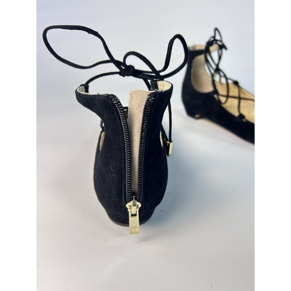 Ivanka Trump Tropica Womens 8.5M Black Suede Pointed Toe Lace Up Ankle Zip Flats - Picture 13 of 13
